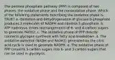 The pentose phosphate pathway (PPP) is composed of two phases: the oxidative phase and the nonoxidative phase. Which of the following statements describing the oxidative phase is TRUE? a. Oxidation and dehydrogenation of glucose 6-phosphate produces 2 molecules of NADPH and ribulose 5-phosphate. b. ATP hydrolysis drives rearrangements of 6- and 4-carbon sugars to generate FADH2. c. The oxidative phase of PPP directly connects glycogen synthesis with fatty acid breakdown. d. The oxidative potential (NADH and FADH2) generated by the citric acid cycle is used to generate NADPH. e. The oxidative phase of PPP converts 5-carbon sugars into 6- and 3-carbon sugars that can be used in glycolysis.