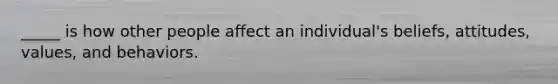_____ is how other people affect an individual's beliefs, attitudes, values, and behaviors.