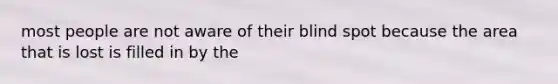 most people are not aware of their blind spot because the area that is lost is filled in by the