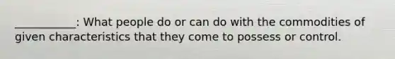 ___________: What people do or can do with the commodities of given characteristics that they come to possess or control.