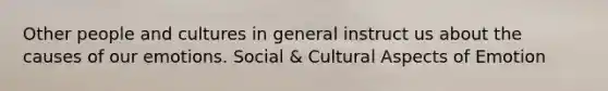 Other people and cultures in general instruct us about the causes of our emotions. Social & Cultural Aspects of Emotion