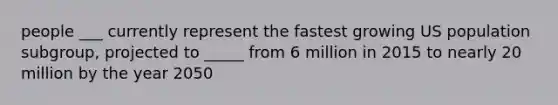 people ___ currently represent the fastest growing US population subgroup, projected to _____ from 6 million in 2015 to nearly 20 million by the year 2050