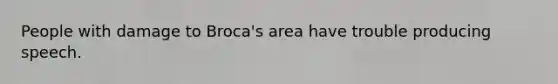 People with damage to Broca's area have trouble producing speech.