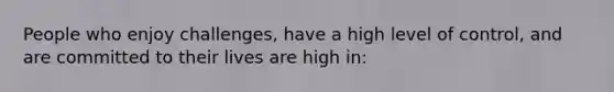 People who enjoy challenges, have a high level of control, and are committed to their lives are high in: