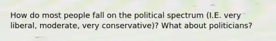 How do most people fall on the political spectrum (I.E. very liberal, moderate, very conservative)? What about politicians?