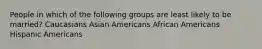 People in which of the following groups are least likely to be married?​ ​Caucasians ​Asian Americans ​African Americans ​Hispanic Americans