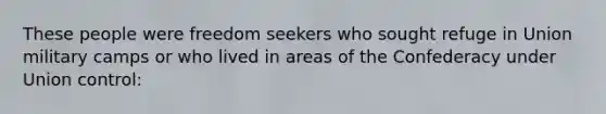 These people were freedom seekers who sought refuge in Union military camps or who lived in areas of the Confederacy under Union control: