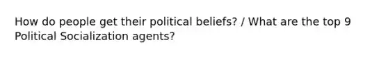 How do people get their political beliefs? / What are the top 9 Political Socialization agents?