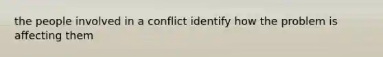 the people involved in a conflict identify how the problem is affecting them