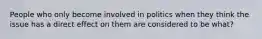 People who only become involved in politics when they think the issue has a direct effect on them are considered to be what?
