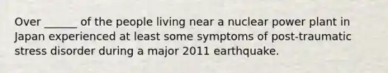 Over ______ of the people living near a nuclear power plant in Japan experienced at least some symptoms of post-traumatic stress disorder during a major 2011 earthquake.