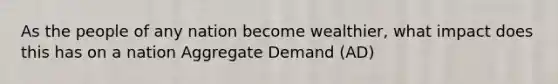 As the people of any nation become wealthier, what impact does this has on a nation Aggregate Demand (AD)