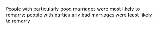 People with particularly good marriages were most likely to remarry; people with particularly bad marriages were least likely to remarry