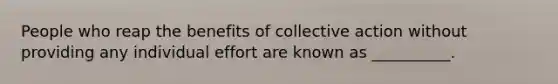 People who reap the benefits of collective action without providing any individual effort are known as __________.