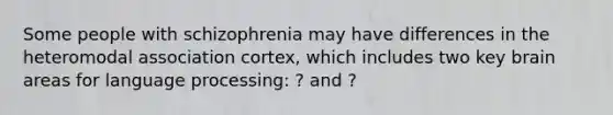 Some people with schizophrenia may have differences in the heteromodal association cortex, which includes two key brain areas for language processing: ? and ?