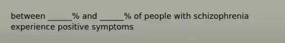 between ______% and ______% of people with schizophrenia experience positive symptoms