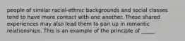 people of similar racial-ethnic backgrounds and social classes tend to have more contact with one another. These shared experiences may also lead them to pair up in romantic relationships. This is an example of the principle of _____.