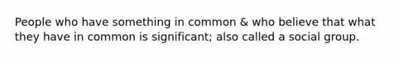 People who have something in common & who believe that what they have in common is significant; also called a social group.