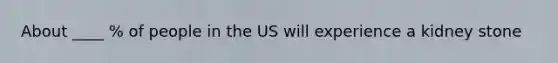 About ____ % of people in the US will experience a kidney stone