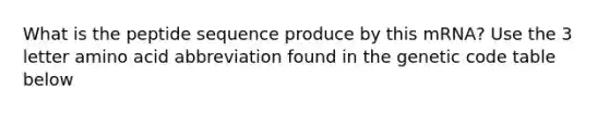 What is the peptide sequence produce by this mRNA? Use the 3 letter amino acid abbreviation found in the genetic code table below