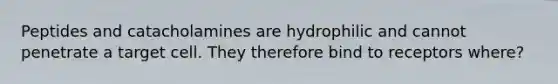 Peptides and catacholamines are hydrophilic and cannot penetrate a target cell. They therefore bind to receptors where?