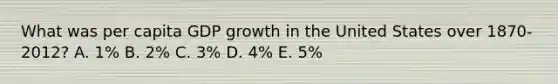 What was per capita GDP growth in the United States over 1870-2012? A. 1% B. 2% C. 3% D. 4% E. 5%