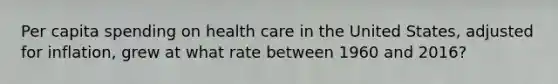 Per capita spending on health care in the United States, adjusted for inflation, grew at what rate between 1960 and 2016?