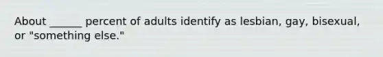 About ______ percent of adults identify as lesbian, gay, bisexual, or "something else."