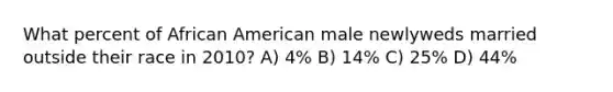 What percent of African American male newlyweds married outside their race in 2010? A) 4% B) 14% C) 25% D) 44%