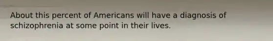 About this percent of Americans will have a diagnosis of schizophrenia at some point in their lives.