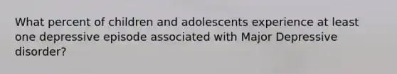 What percent of children and adolescents experience at least one depressive episode associated with Major Depressive disorder?