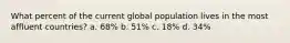 What percent of the current global population lives in the most affluent countries? a. 68% b. 51% c. 18% d. 34%