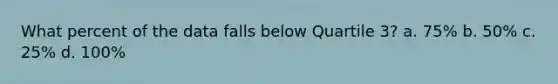 What percent of the data falls below Quartile 3? a. 75% b. 50% c. 25% d. 100%