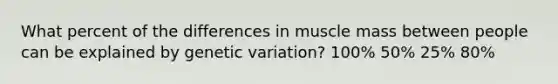 What percent of the differences in muscle mass between people can be explained by genetic variation? 100% 50% 25% 80%