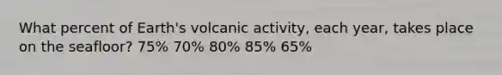 What percent of Earth's volcanic activity, each year, takes place on the seafloor? 75% 70% 80% 85% 65%