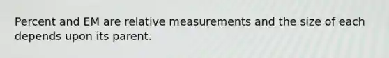 Percent and EM are relative measurements and the size of each depends upon its parent.