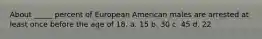 About _____ percent of European American males are arrested at least once before the age of 18. a. 15 b. 30 c. 45 d. 22