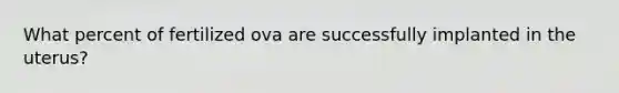 What percent of fertilized ova are successfully implanted in the uterus?