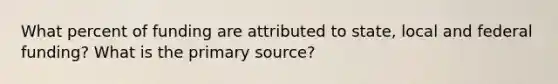 What percent of funding are attributed to state, local and federal funding? What is the primary source?