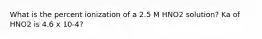 What is the percent ionization of a 2.5 M HNO2 solution? Ka of HNO2 is 4.6 x 10-4?