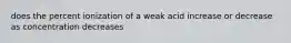 does the percent ionization of a weak acid increase or decrease as concentration decreases