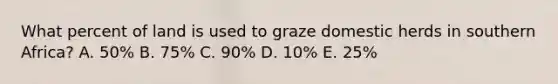 What percent of land is used to graze domestic herds in southern Africa? A. 50% B. 75% C. 90% D. 10% E. 25%