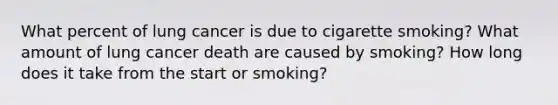 What percent of lung cancer is due to cigarette smoking? What amount of lung cancer death are caused by smoking? How long does it take from the start or smoking?