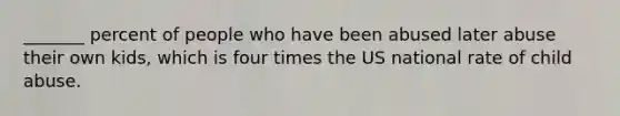 _______ percent of people who have been abused later abuse their own kids, which is four times the US national rate of child abuse.