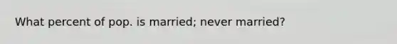 What percent of pop. is married; never married?