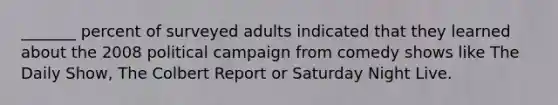 _______ percent of surveyed adults indicated that they learned about the 2008 political campaign from comedy shows like The Daily Show, The Colbert Report or Saturday Night Live.