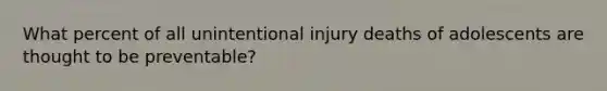 What percent of all unintentional injury deaths of adolescents are thought to be preventable?