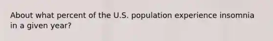 About what percent of the U.S. population experience insomnia in a given year?