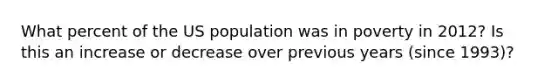 What percent of the US population was in poverty in 2012? Is this an increase or decrease over previous years (since 1993)?