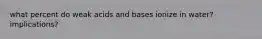 what percent do weak acids and bases ionize in water? implications?